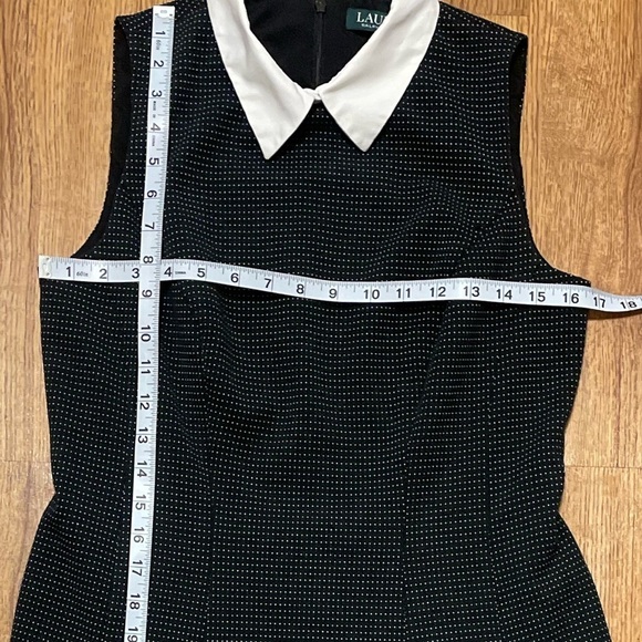 Lauren Ralph Lauren Black White Polka Dot Fit & Flare Dress petterpan collar - Picture 9 of 10
